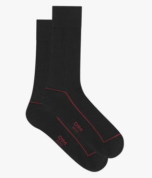 Men's black ribbed cotton socks with coloured piping Dim Mode