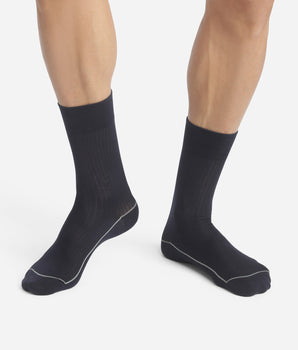 Chaussettes homme en coton côtelé Bleu Minuit à liseré coloré Dim Mode