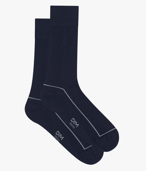 Chaussettes homme en coton côtelé Bleu Minuit à liseré coloré Dim Mode