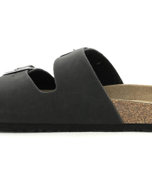 Pair of black men's mules in leather and cork