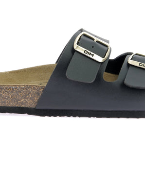 Pair of black leather and cork mules for women