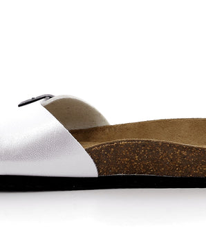 Pair of white leather and cork mules