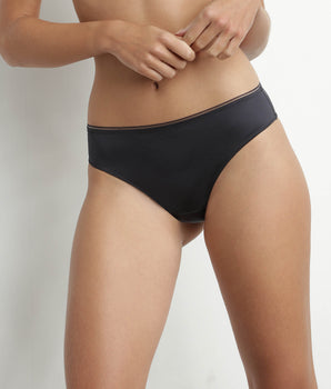 Tanga femme en microfibre satinée Gris Granit Dim Chéri