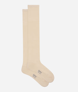 Chaussettes maxi hautes pour femme en coton côtelé Crème Dim