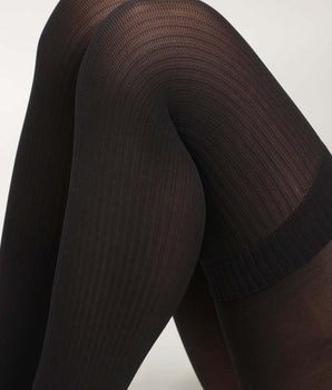 Trompe l'oeil sheer pantyhose Black Dim Style