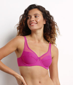 Soutien-gorge emboîtant en microfibre et tulle Fuchsia Dim Generous