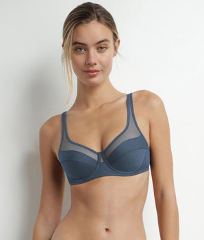 Soutien-gorge emboîtant en microfibre et tulle Bleu Dim Generous