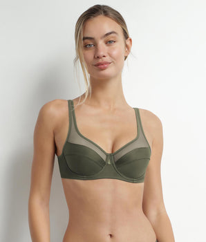 Women's microfiber and tulle full-coverage bra, Green Dim Generous