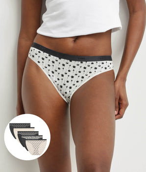 Pack of 5 stretch cotton floral knickers White Black Les Pockets