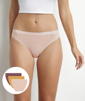 Pack of 3 stretch cotton panties Yellow Nude Brown Les Pockets Ecodim