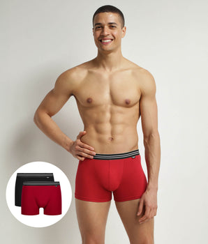 Lot de 2 boxers homme en coton stretch Rouge Carmin Noir EcoDim