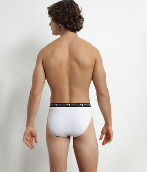 Pack of 2 Men's White Grey Contrast Waistband Dim Cotton Stretch Briefs