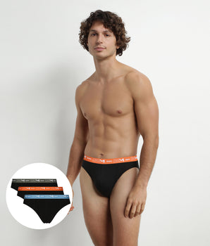 Pack of 3 Men's Black Orange Green Dim Cotton Stretch Briefs