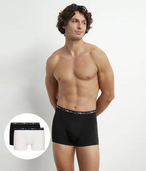 Lot de 2 Boxers homme Noir Blanc ceinture contrastée Dim Coton Stretch