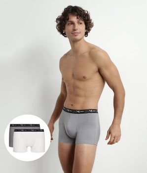 Lot de 2 Boxers homme Blanc Gris ceinture contrastée Dim Coton Stretch