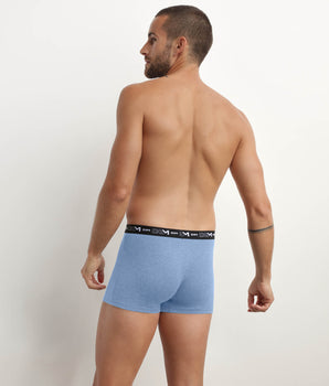 Dim Coton Stretch Cornflower and Black men's boxer shorts with contrasting waistband