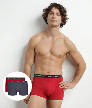 Lot de 2 Boxers homme Gris Rouge ceinture contrastée Dim Coton Stretch