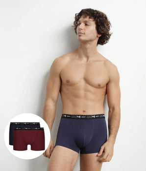 Lot de 2 Boxers homme Rouge Bleu ceinture contrastée Dim Coton Stretch