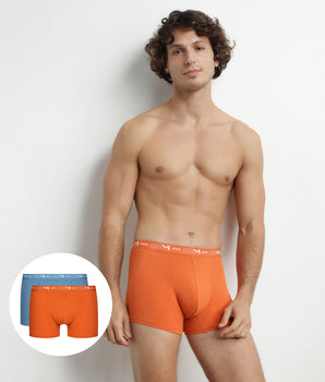 Pack of 2 Blue Orange Men's Graphic Waistband Boxers Dim Cotton Stretch