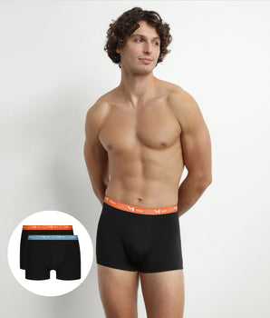 Lot de 2 Boxers homme Noir à ceinture Bleu et Orange Dim Coton Stretch