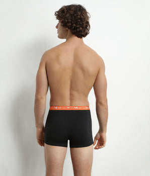 Pack of 2 Men's Black Boxers with Blue and Orange Dim Cotton Stretch Waistband