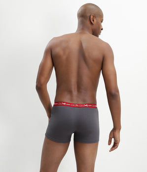 Lot de 3 boxers gris, rouge chili et noir Coton Stretch