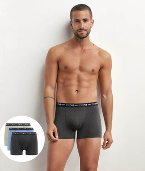 Lot de 3 boxers homme Pistache Bleuet Noir Chiné Dim Coton Stretch