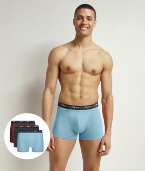 Lot de 3 boxers homme Bleu Gris Rouge Dim Coton Stretch