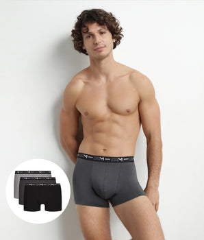 Lot de 3 boxers homme en coton Noir Gris Dim Coton Stretch