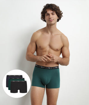 Lot de 3 boxers homme en coton Vert Bleu Dim Coton Stretch