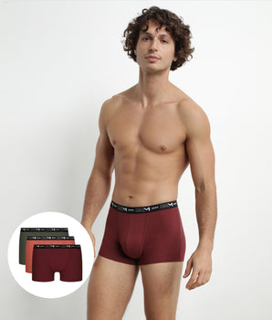 Pack of 3 Red Green Dim Cotton Stretch Boxer Briefs for Men