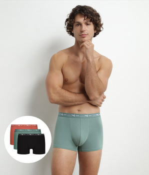 Lot de 3 boxers homme en coton Noir Vert Dim Coton Stretch