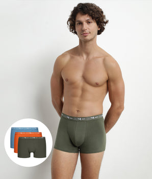 Lot de 3 boxers homme en coton Orange Vert Dim Coton Stretch